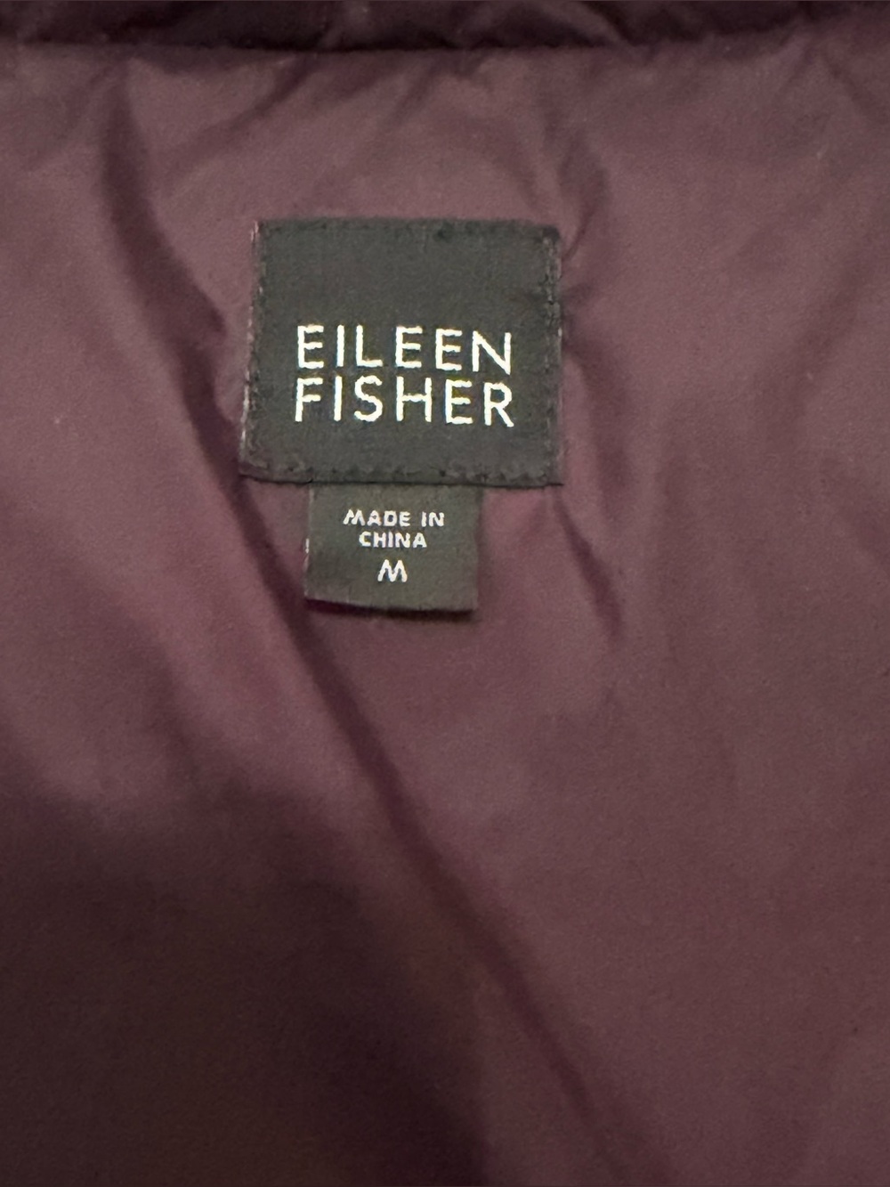 Eileen Fisher Hooded Down Puffer Vest Dark Plum Purple Medium - Picture 7 of 9